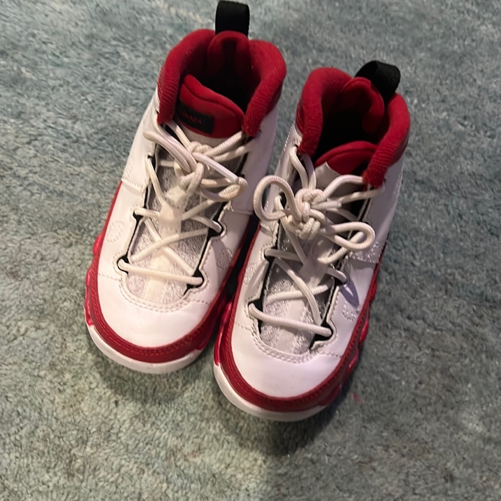 toddler red and white jordan 9